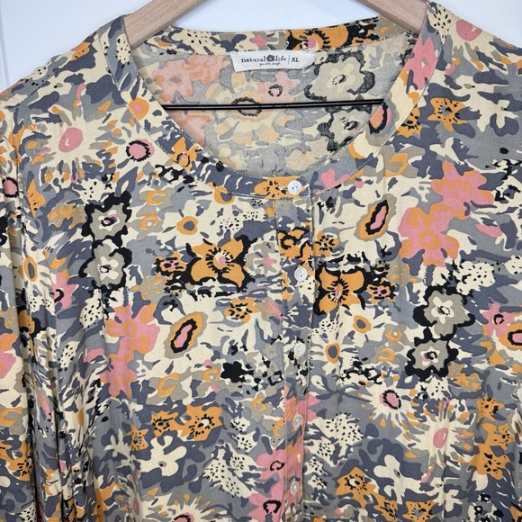 Natural Life Floral Long Sleeve Midi Dress Womens Size XL Boho INDI Flower Child - Picture 3 of 8